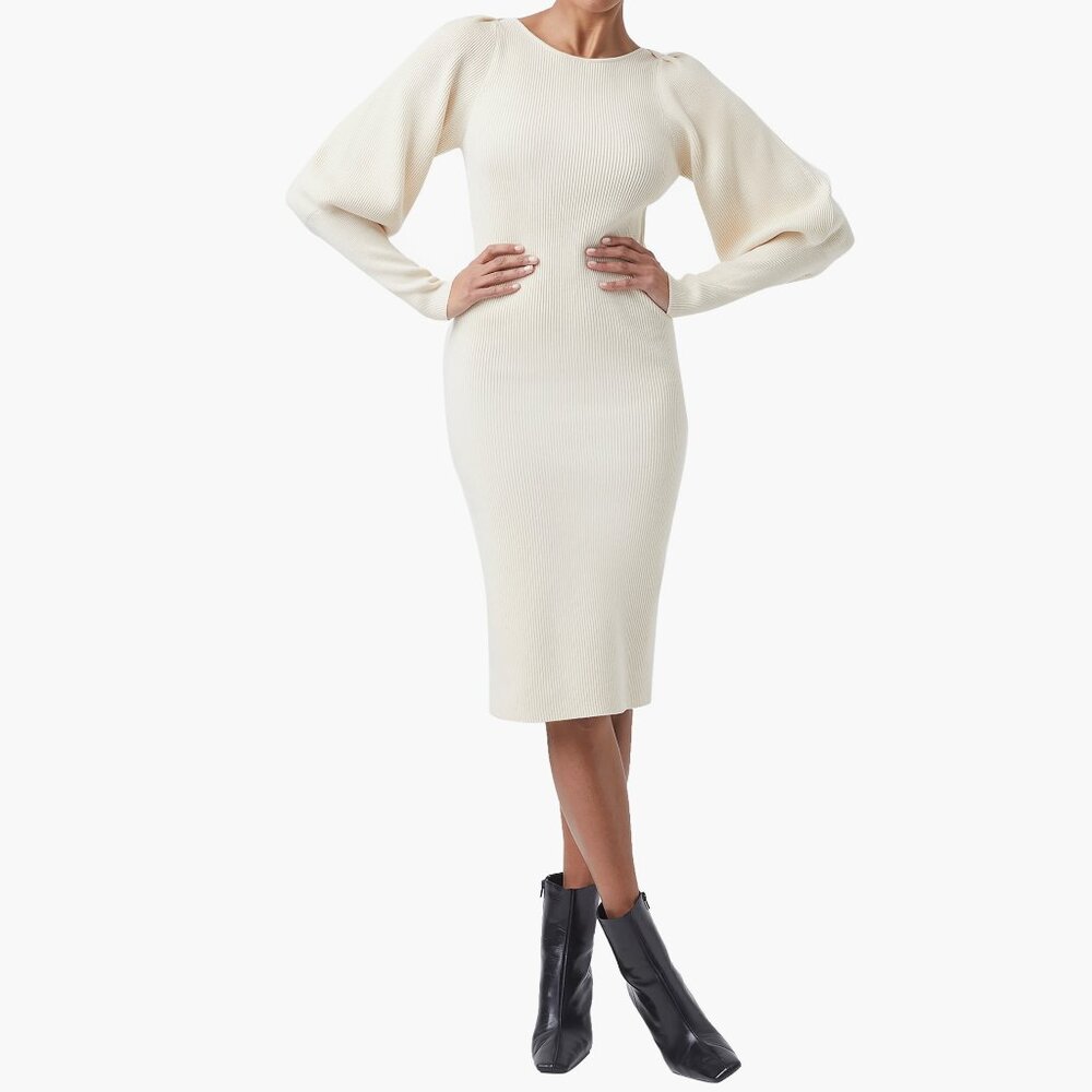 FRENCH CONNECTION | BABYSOFT RIB KNIT MIDI DRESS | IVORY | SMALL